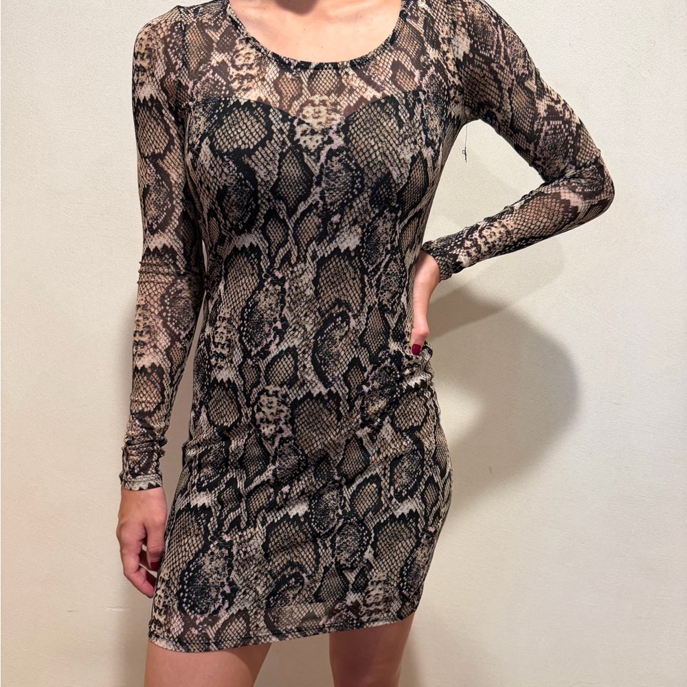 Snake Print Fitted Long Sleeve Dress